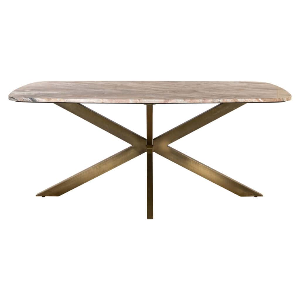 Moderne houten eettafel met metalen onderstel, perfect voor stijlvolle interieurs.