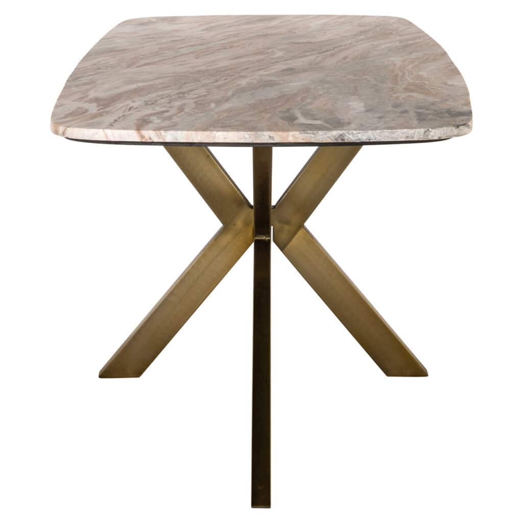 Luxe marmeren bijzettafel met goudkleurige metalen poten, modern interieur design.