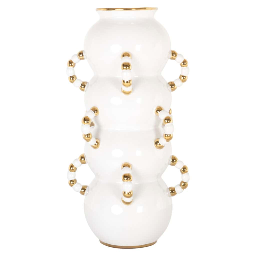 Luxe witte vaas met gouden accenten, modern design, decoratief item voor interieur.