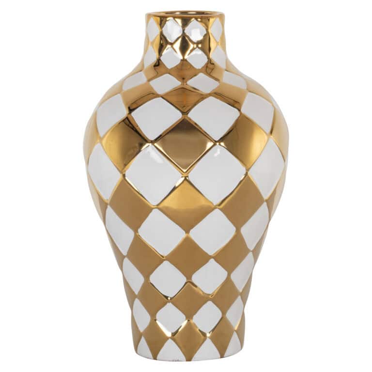 Luxe gouden en witte decoratieve vaas voor interieur.