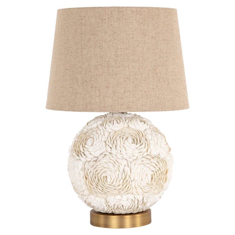 Luxe stoffen tafellamp met bloemendecoratie voor stijlvolle interieurverlichting.
