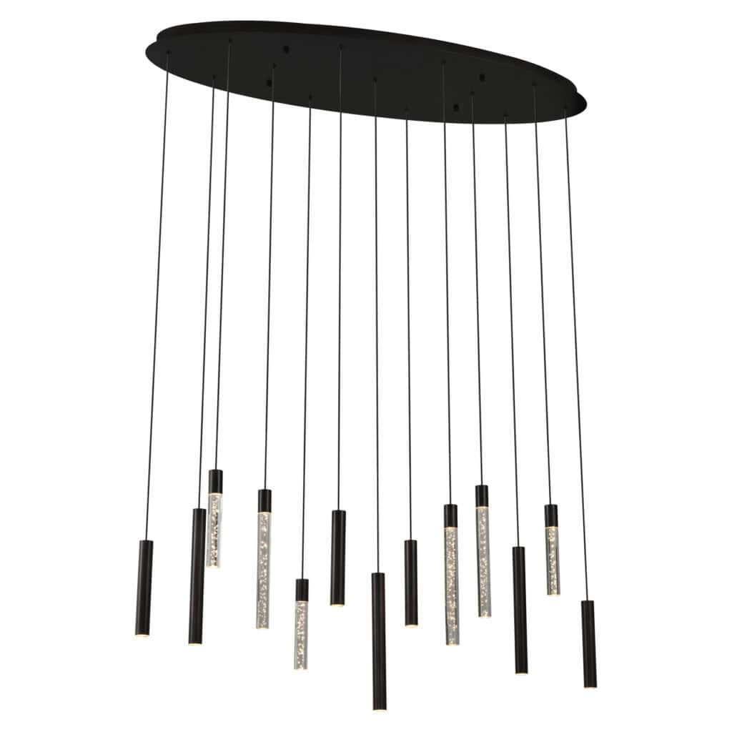 Moderne zwarte hanglamp met meerdere lichtbronnen voor stijlvolle interieurverlichting.
