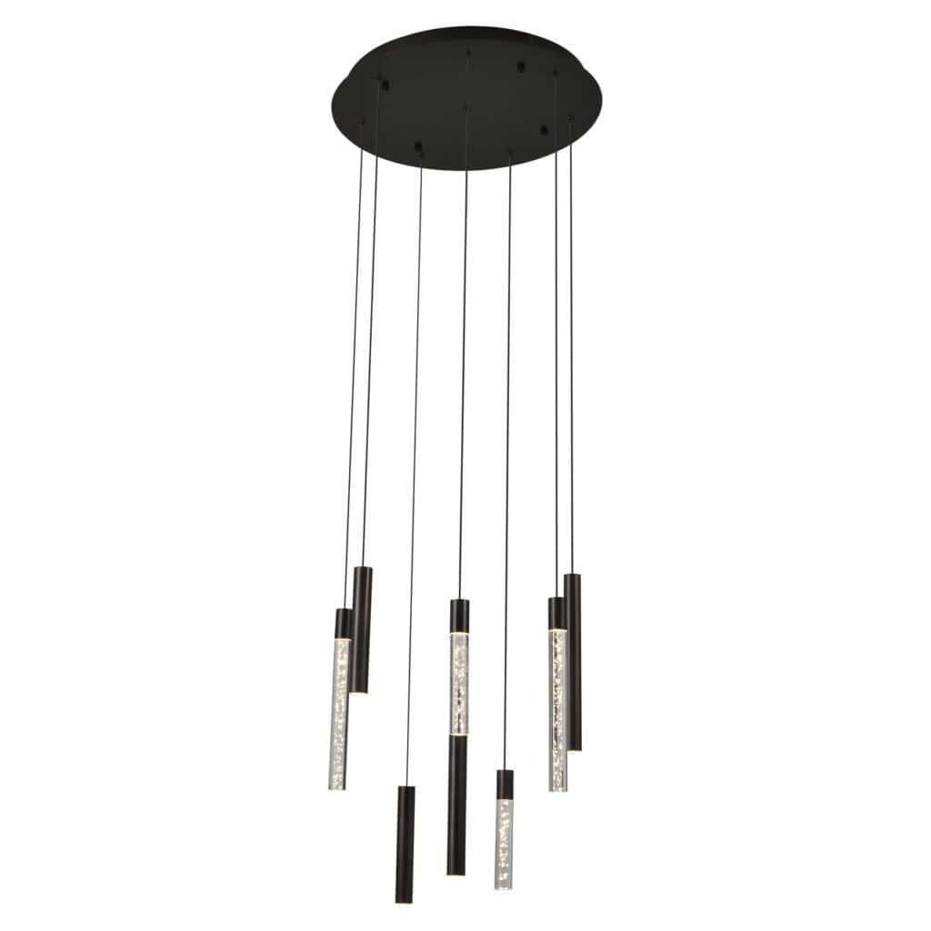 Moderne hanglamp met zwart en transparant design, geschikt voor eigentijdse interieurverlichting.