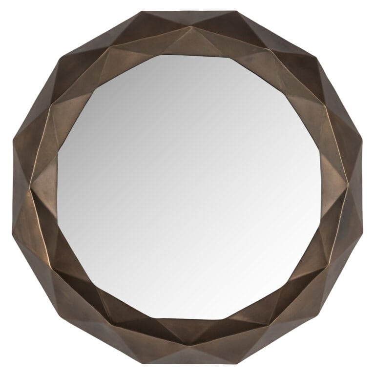 Miroir mural géométrique moderne avec cadre métallique, idéal pour une décoration d'intérieur élégante.