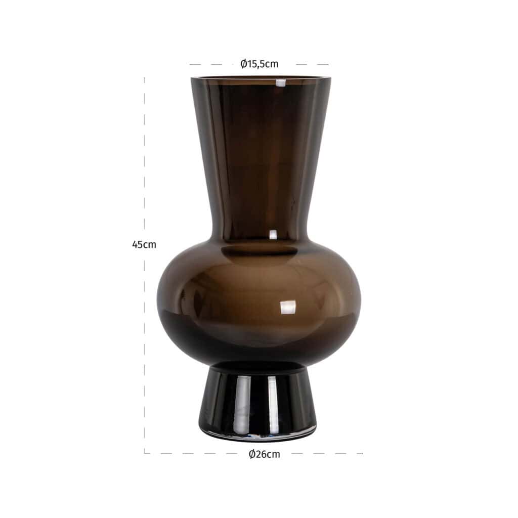 Bruine glazen vaas van 45 cm hoog en 15,5 cm diameter, stijlvolle decoratie voor interieur.