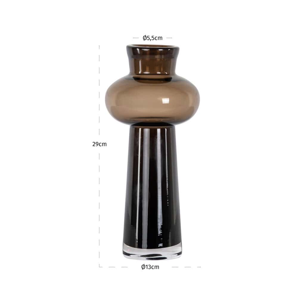 Moderne glazen vaas in bruin en zwart, perfect voor interieurdecoratie.