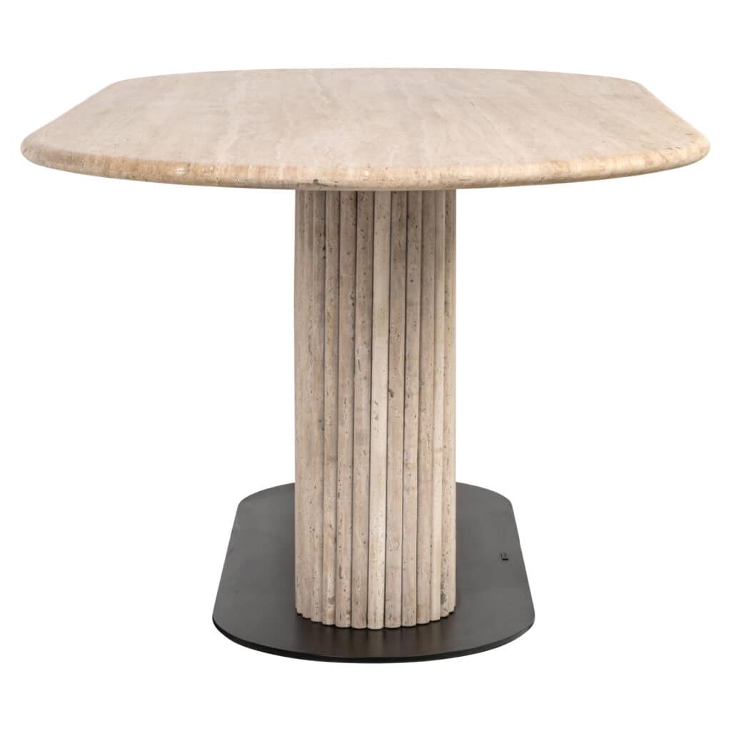 Moderne ronde eettafel met houten blad en centrale poot, stijlvolle interieuraccessoire.