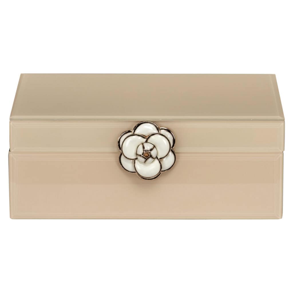 Luxury jewelry box with floral design and a glossy finish for elegant storage.