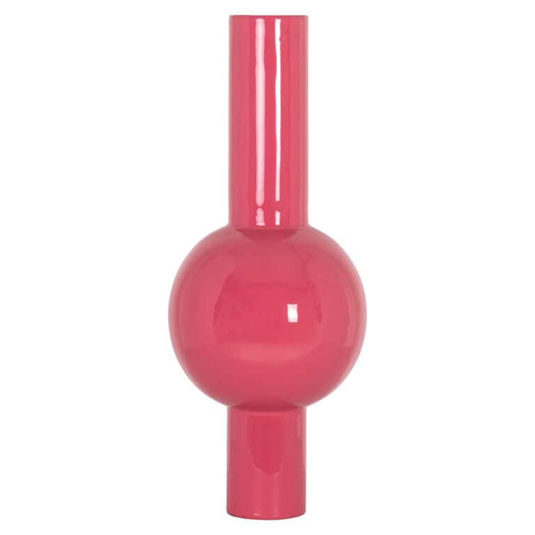 Roze decoratieve vaas met lange hals voor interieurdecoratie.