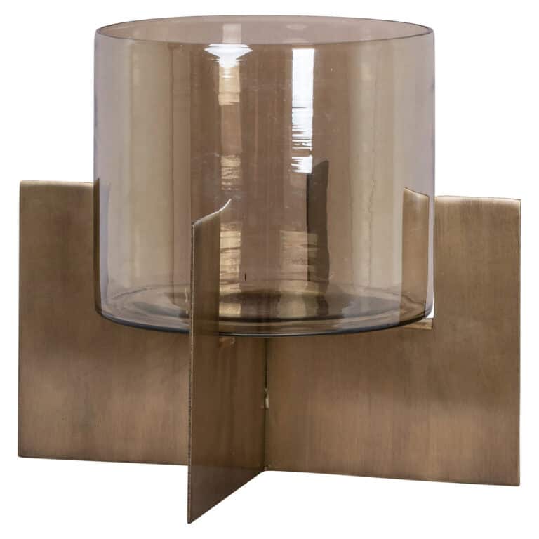 Table moderne avec cloche en verre et piètement métallique, idéale pour une décoration d'intérieur élégante.
