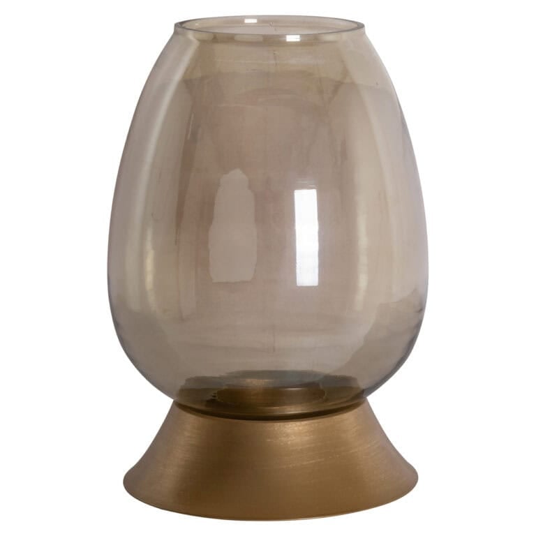 Vase en verre avec un pied doré, idéal pour une décoration d'intérieur moderne.