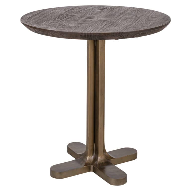 Houten bijzettafel met metalen voet, modern design, geschikt voor interieurdecoratie.