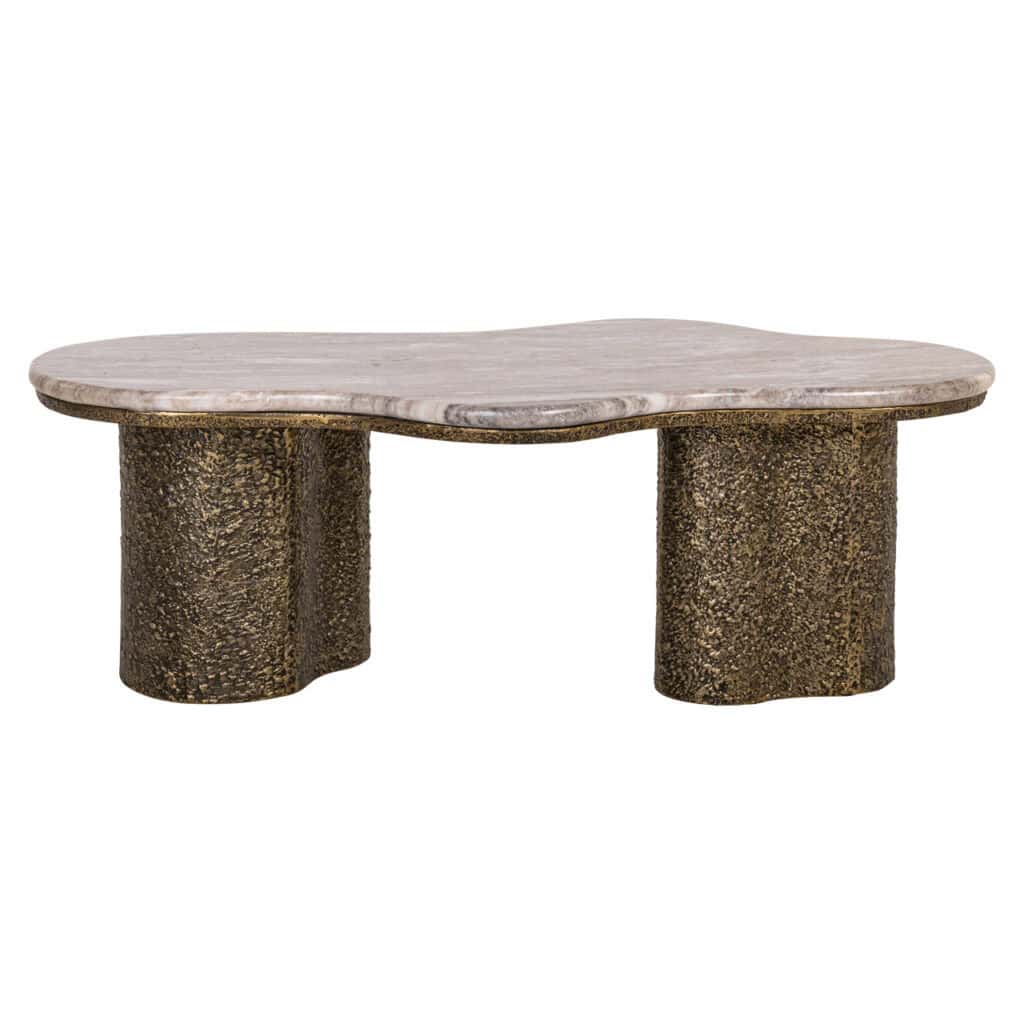 Table de salon en marbre de luxe Table de salon piètement doré, design d'intérieur moderne.