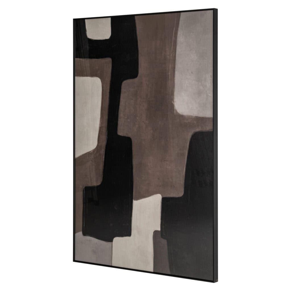 Abstract muurkunst met geometrische vormen in neutrale tinten voor moderne interieurdecoratie.