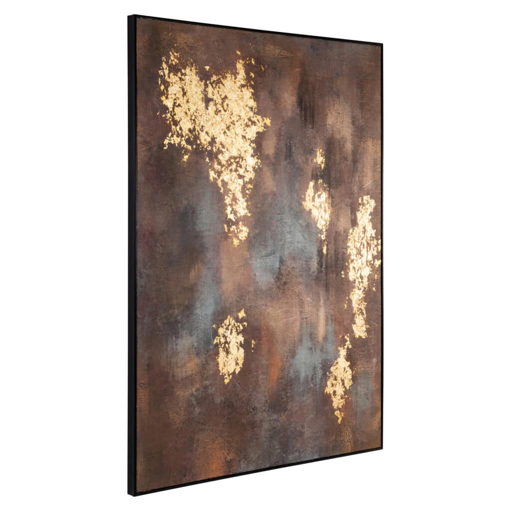 Abstract kunstwerk met metalen textuur en warme aardetinten, modern decor voor interieur.