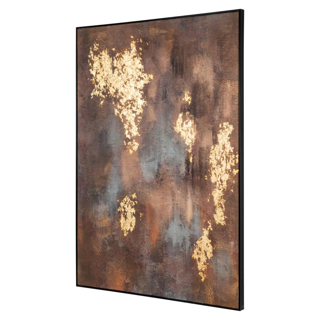 Moderne wanddecoratie met goudaccenten en abstract patroon, perfect voor luxe interieur.