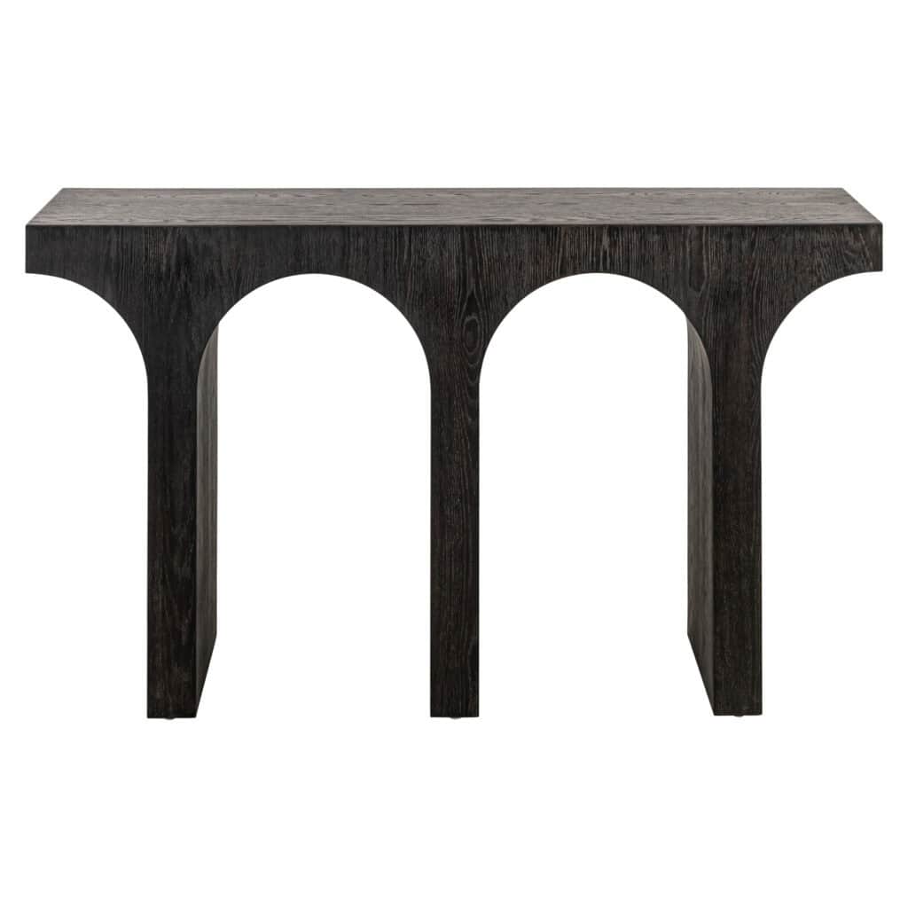 Moderne houten eettafel met boogvormige poten, perfect voor stijlvolle interieurs.