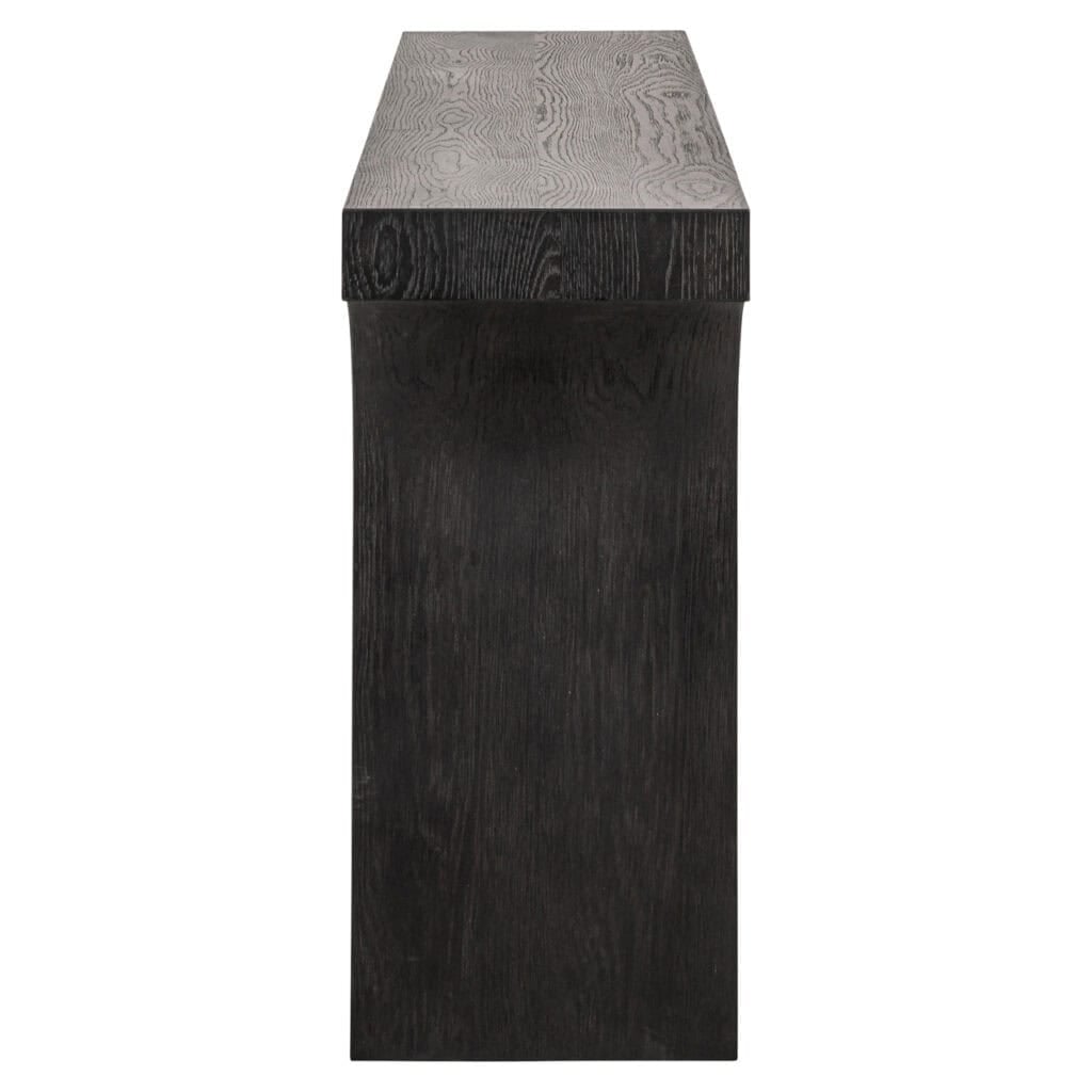 Zwart houten bijzettafel met lichtgrijze houten bovenkant, modern interieuraccessoire.