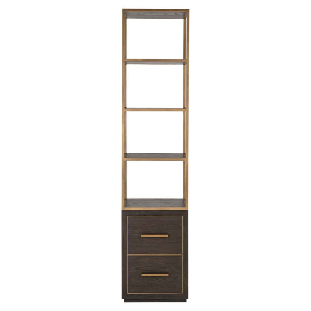 Moderne houten kast met open vakken en twee laden, perfect voor interieurdecoratie.