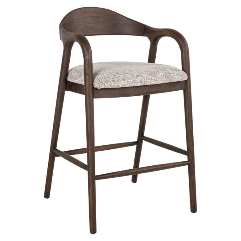 Tabouret de bar en bois avec assise en tissu, meuble d'intérieur moderne, assise confortable.