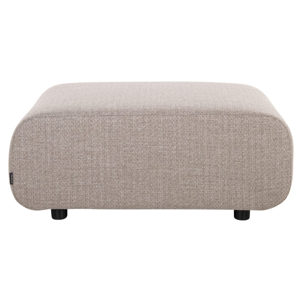 Beige upholstered ottoman, perfect for living room or bedroom interior design.