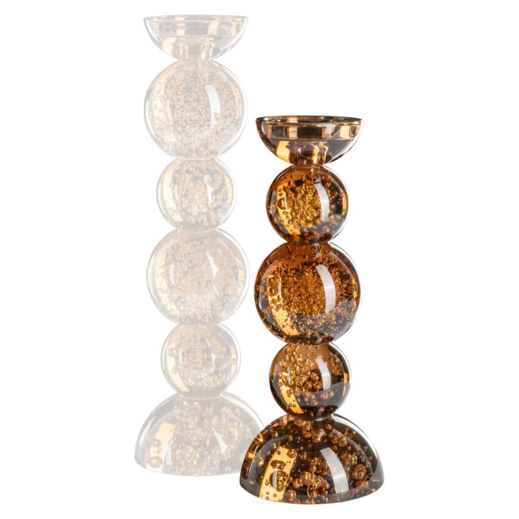 Elegante glazen sieradenhouder met gouden accenten voor stijlvolle opbergoplossingen.