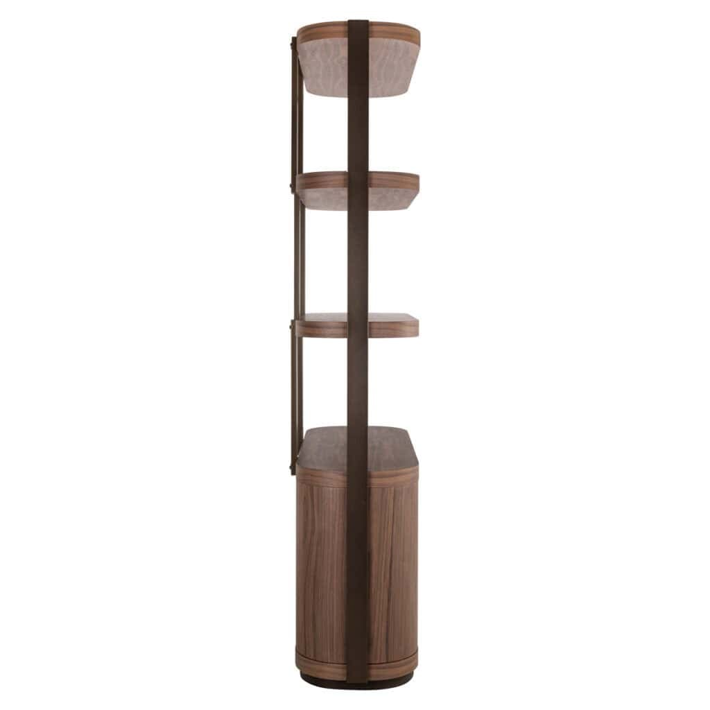 Modern wooden plant stand with multiple shelves and storage space, perfect for home decor.