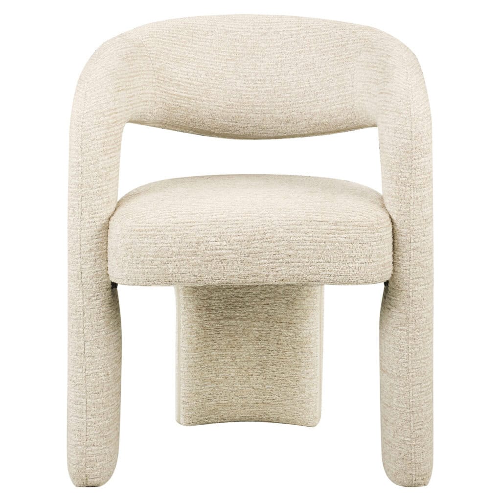 Moderne beige gestoffeerde fauteuil voor eigentijdse interieurstijl.