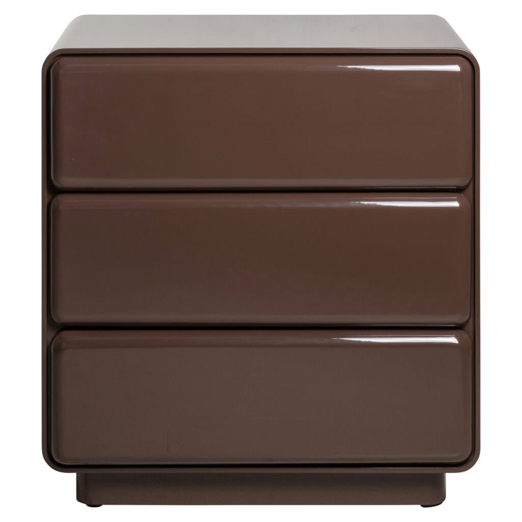 Bruine moderne ladekast met drie lades, perfect voor interieurdesign.