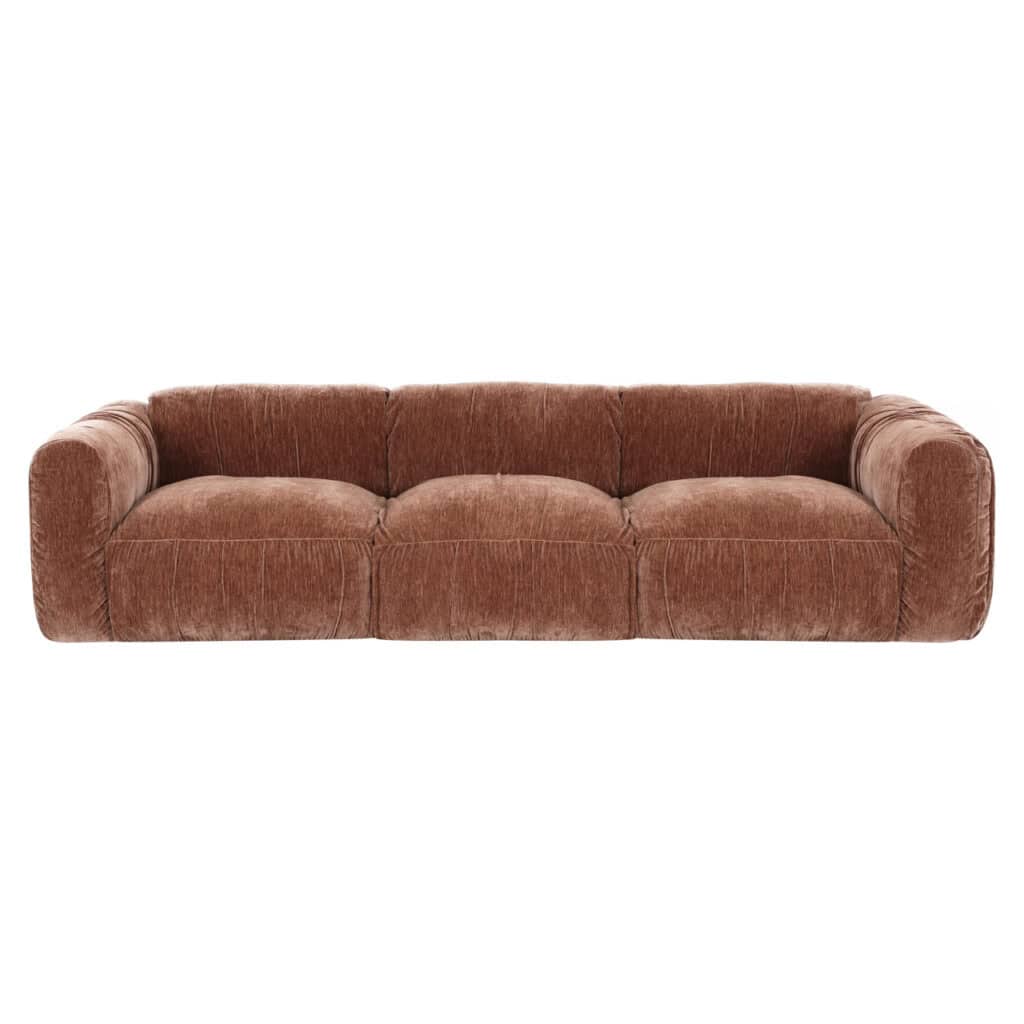 Elegante vintage bank in bruin fluweel, perfect voor stijlvolle interieurs.