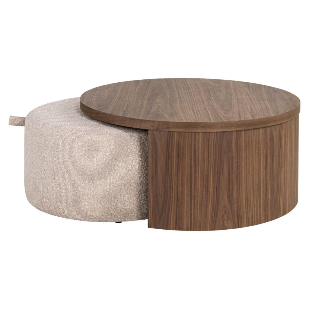 Moderne houten en stoffen salontafel voor stijlvolle woonkamers.
