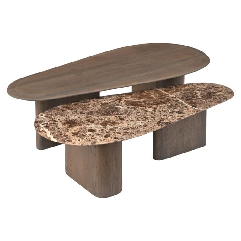 Modern wooden and marble coffee table set for stylish living rooms.