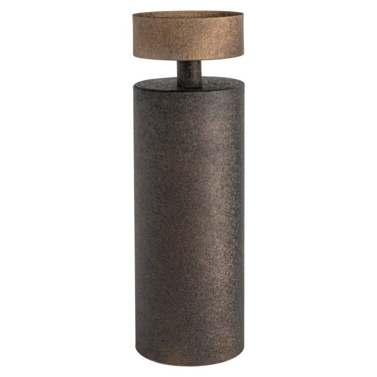 Moderne stenen lamp met cilindervorm en ronde kap voor interieurdecoratie.