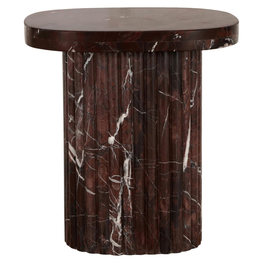 Luxe marmeren bijzettafel met ronde top en verticale basis, elegant design voor modern interieur.