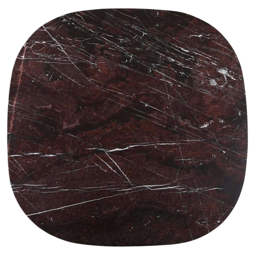 Marble side table with dark red and white veins, modern design.