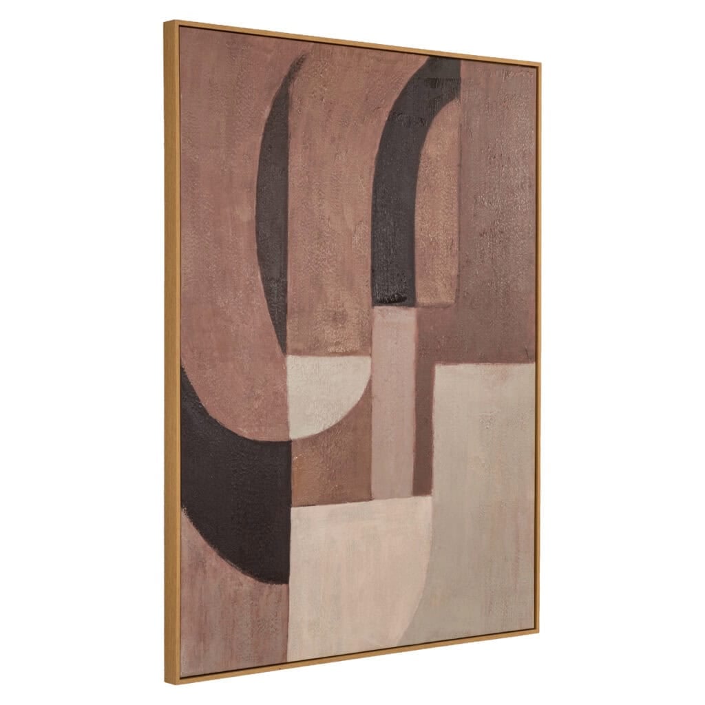Abstract wall art with geometric shapes in beige, brown, and black for contemporary interior design.