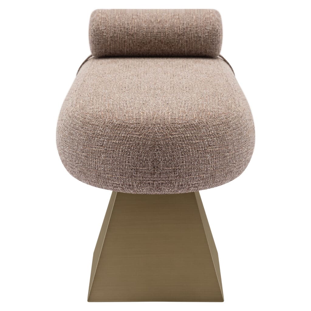 Moderne beige fauteuil met uniek geometrisch onderstel, perfect voor stijlvolle interieurdecoratie.
