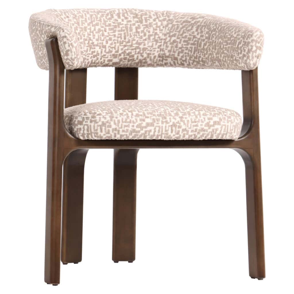 Houten eetkamerstoel met beige gestoffeerd zitvlak en rugleuning, modern en comfortabel design voor.