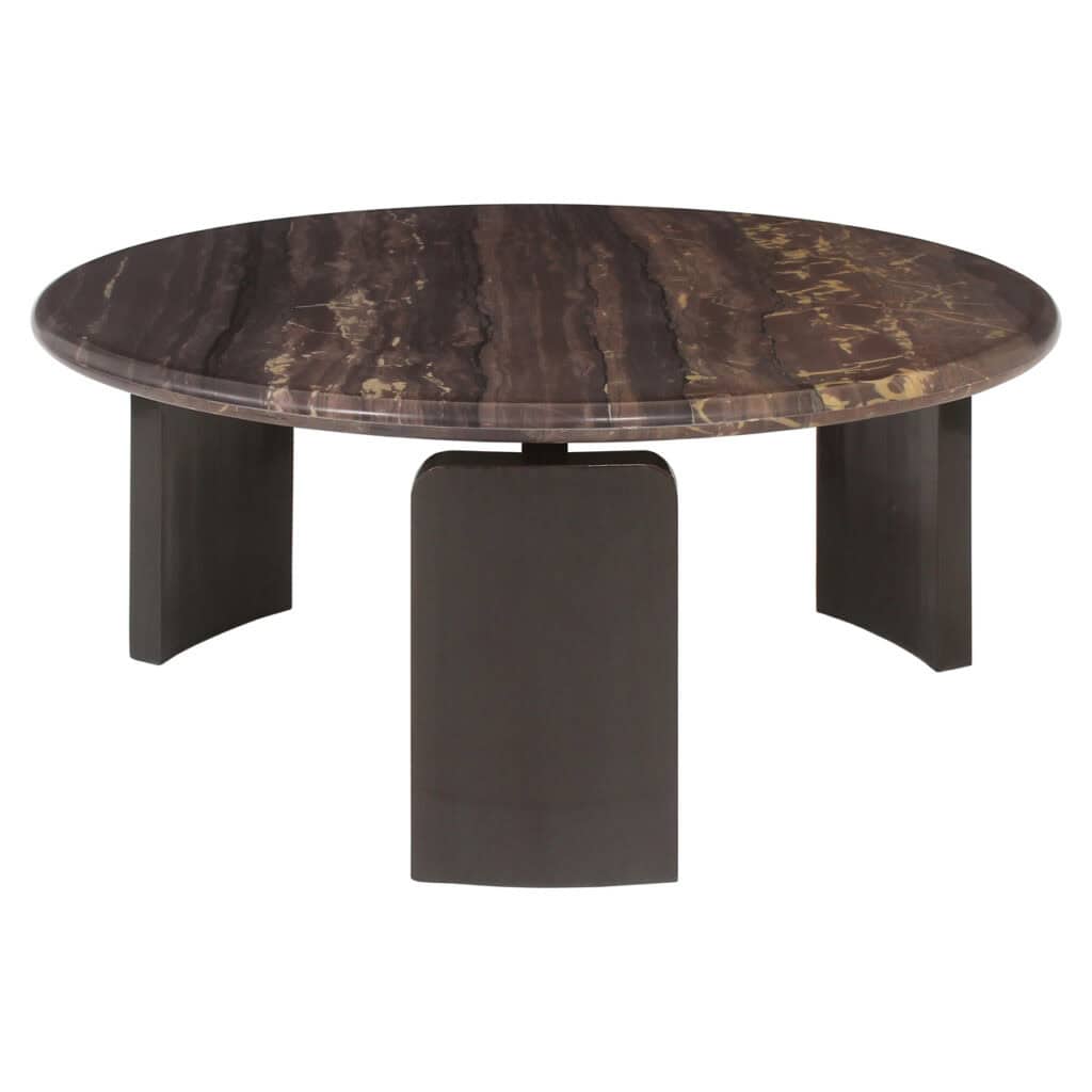 Luxe marmeren salontafel met zwarte basis, modern design, perfect voor stijlvolle woonkamers.
