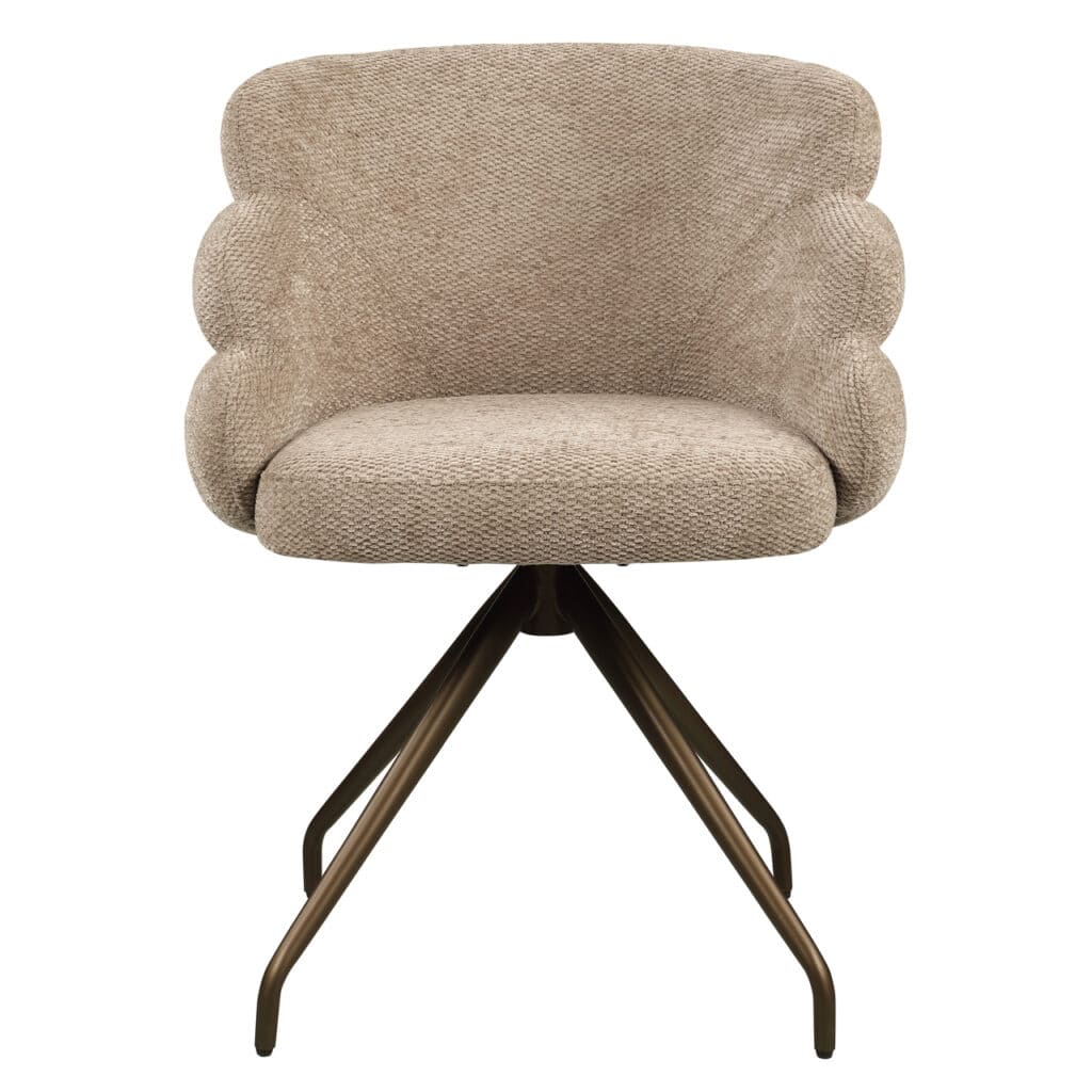 Klassieke beige bureaustoel met comfortabele bekleding en stevige metalen poten.