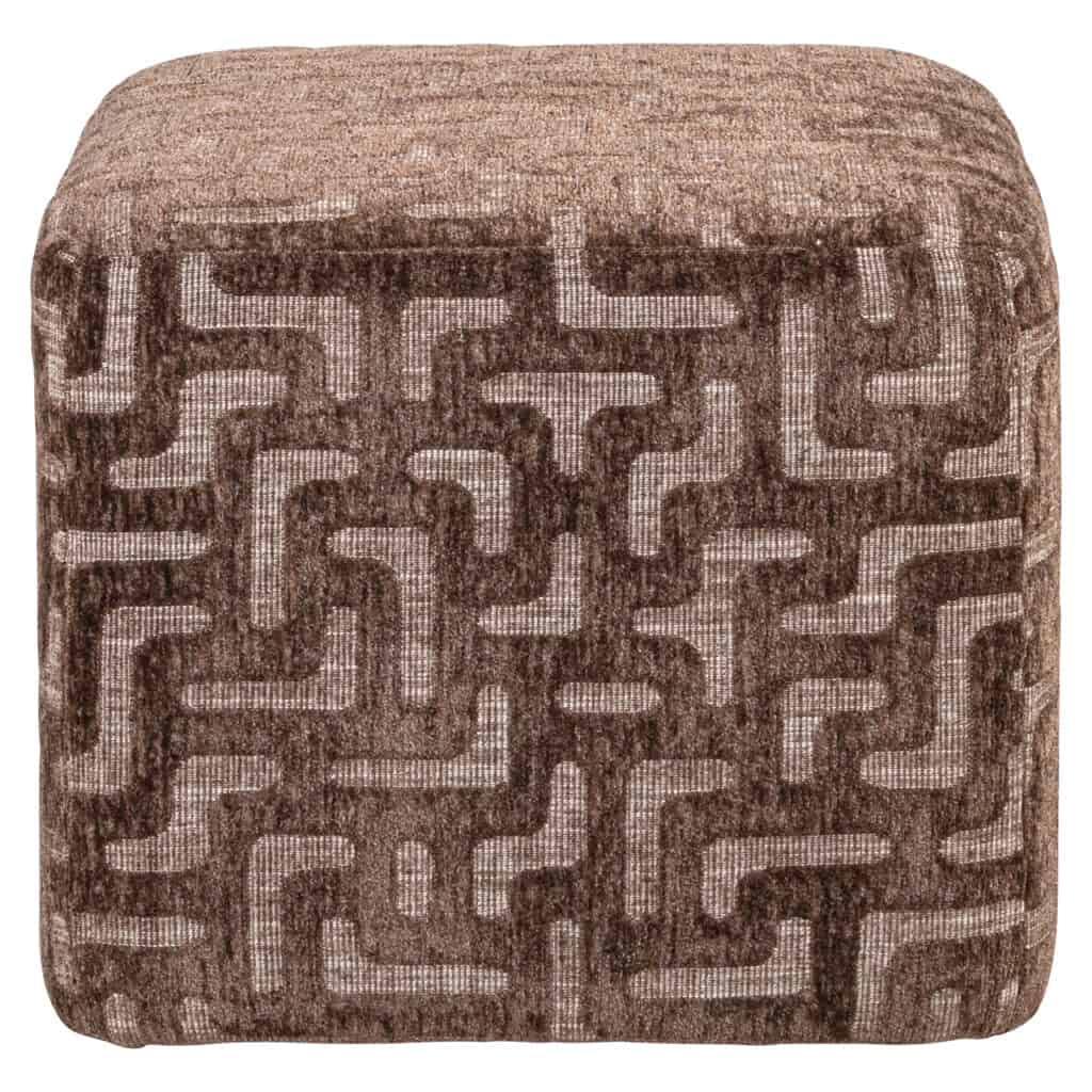 Hedendaagse gestoffeerde poef met geometrisch patroon, perfect voor modern interieur en comfortabele.