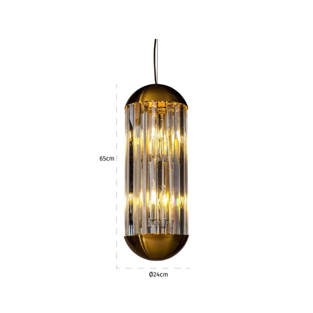 Luxe hanglamp met kristallen elementen en gouden afwerking, perfect voor moderne interieurverlichtin.