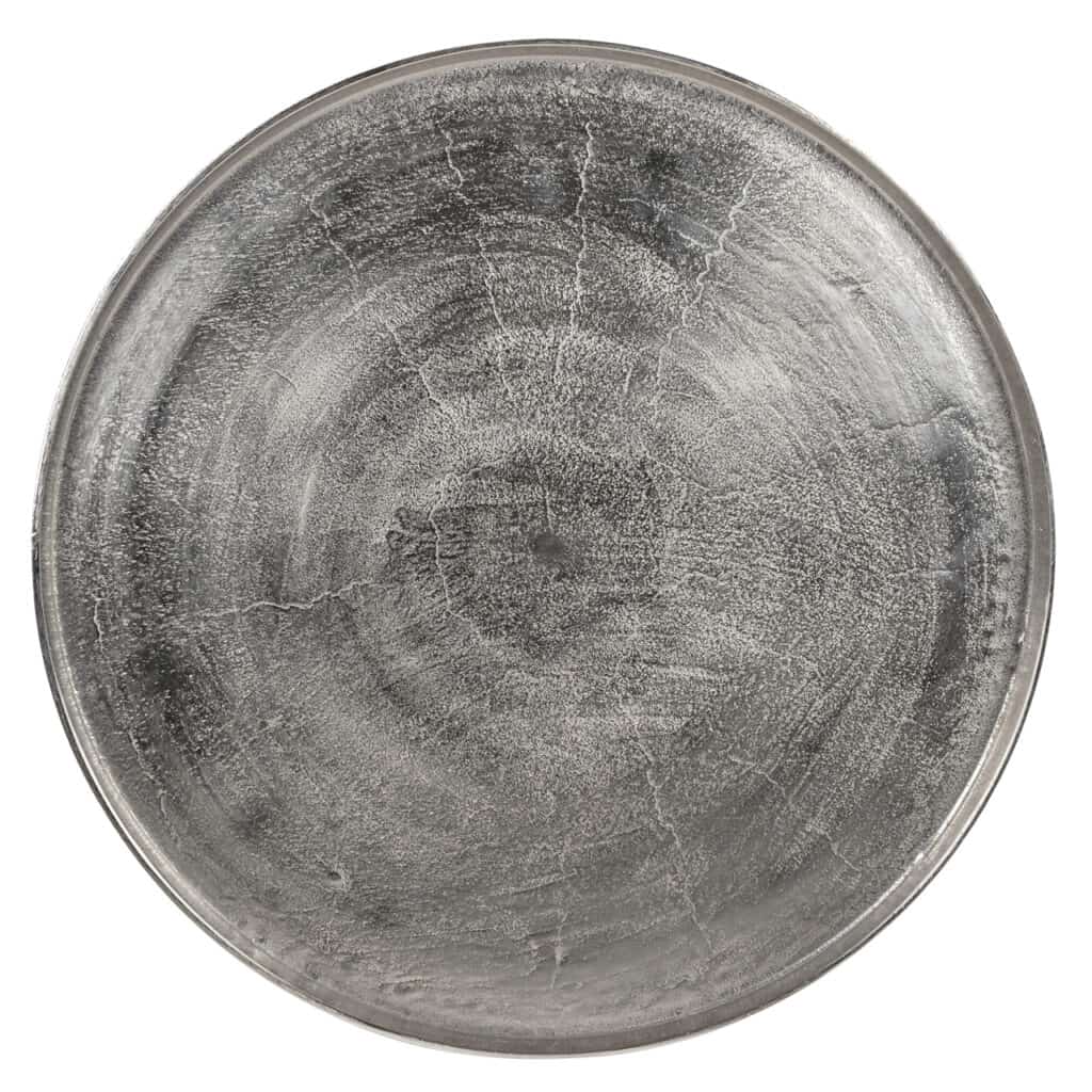 Lyam round silver metal coffee table Lyam an industrial design.