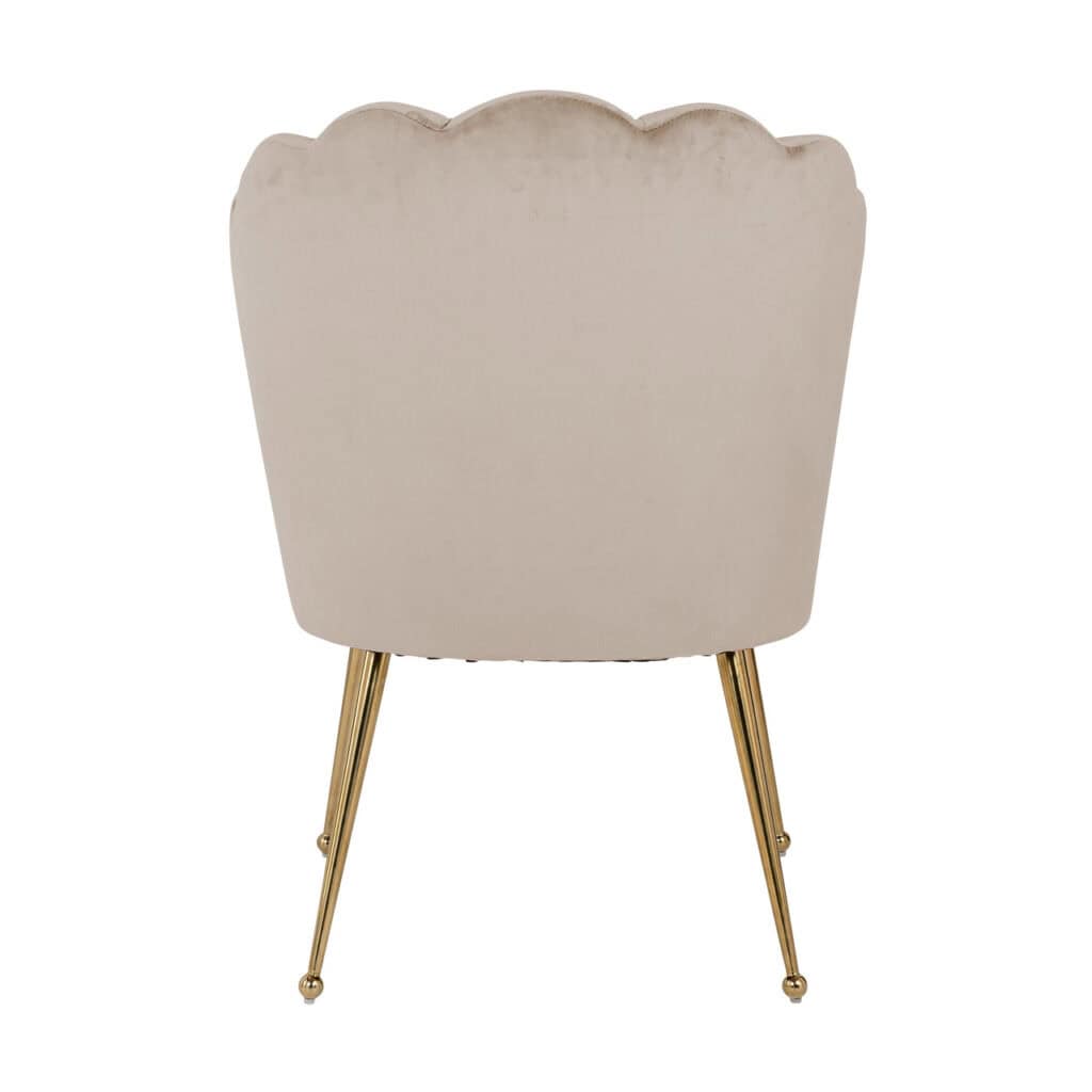 Eetkamerstoel Pippa met khaki velvet bekleding en gouden poten.