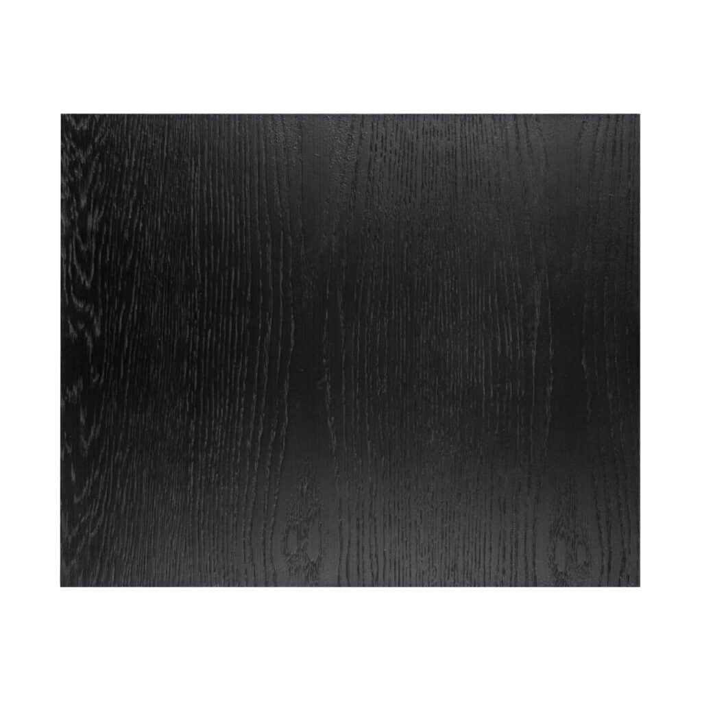 Black oak tabletop with visible wood grain.