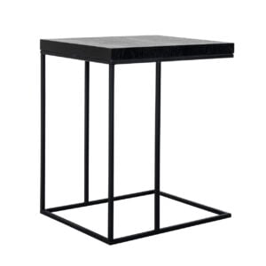Strakke zwarte bijzettafel met metalen frame, modern interieuraccessoire.