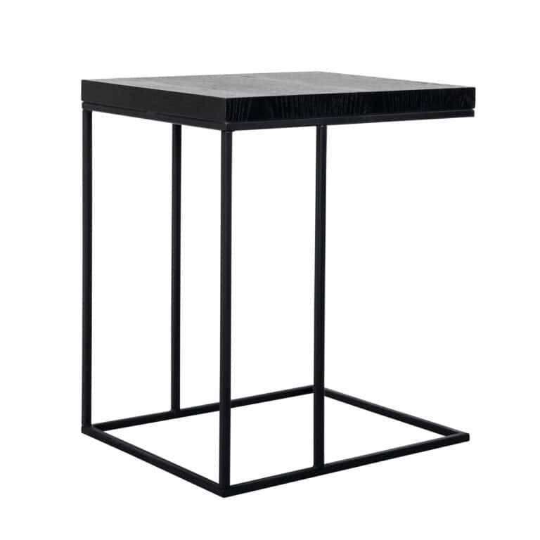 Strakke zwarte bijzettafel met metalen frame, modern interieuraccessoire.
