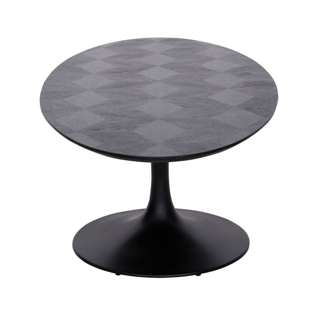 Zwarte ovale eettafel Blax met houten blad en moderne uitstraling.