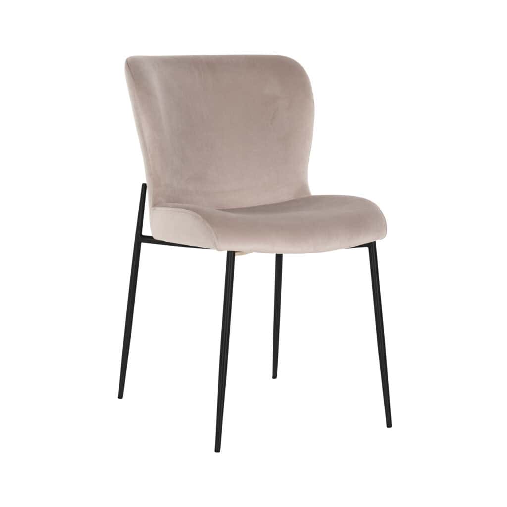 Chaise de salle à manger Darby khaki avec pieds en métal noir.