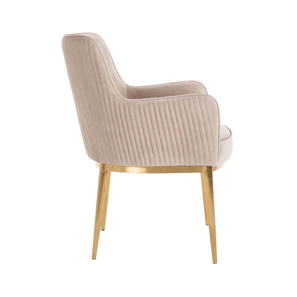Esszimmerstuhl Breeze khaki mit goldenen Beinen für ein elegantes Esszimmer.